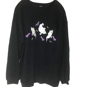 VTG Carreau Halloween Ghosts Pullover Sweater Sweatshirt Women L Applique Y2K